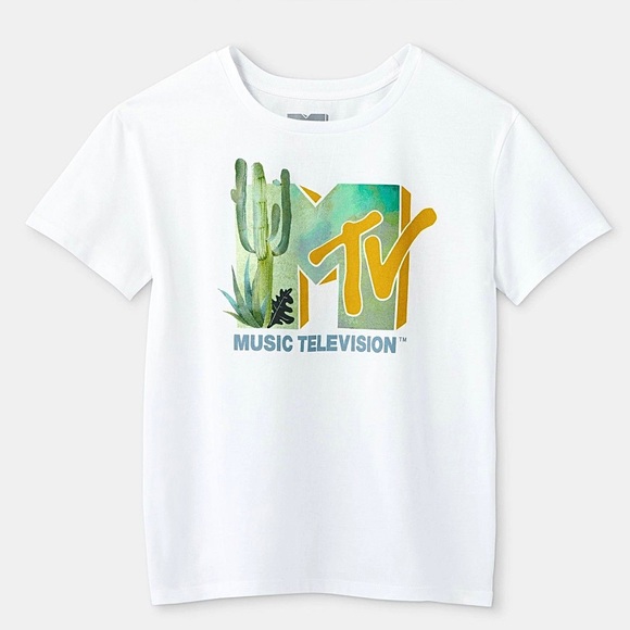MTV Tops - MTV Cactus Short Sleeve Graphic T-Shirt - White